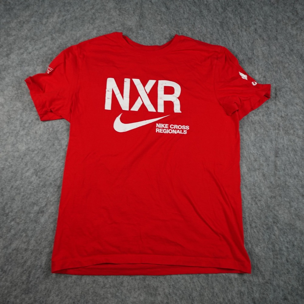 Nike Top Mens Medium Red Cross Regionals NXR USATF Graphic Short Sleeve Athletic